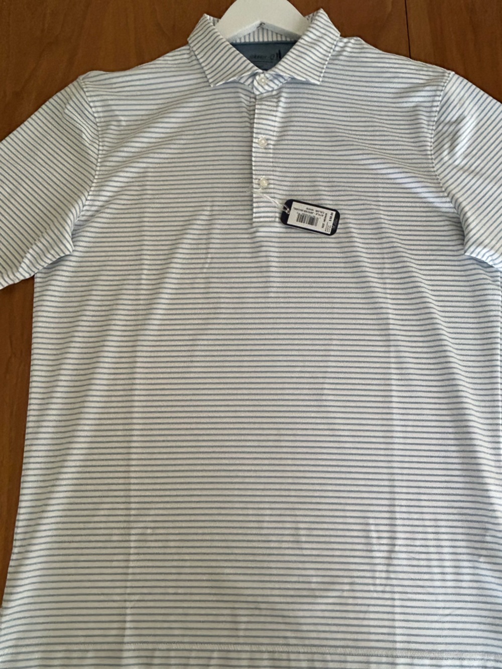 johnnie-O Pale Blue and White Striped Polo Shirt